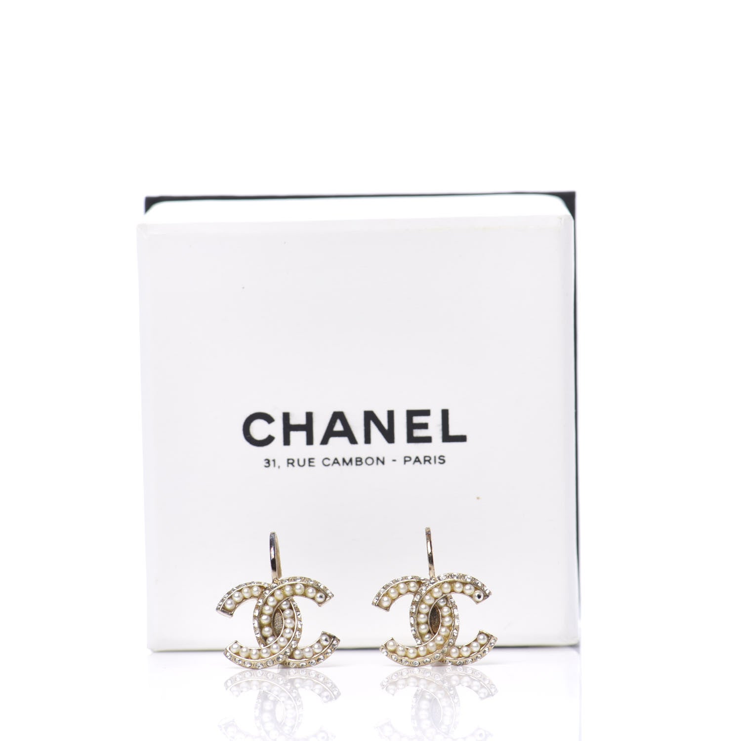 Chanel Crystal Pearl CC Dangle Earrings Gold 5 of 5