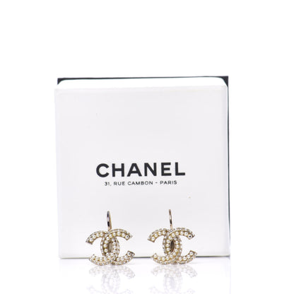 Chanel Crystal Pearl CC Dangle Earrings Gold 5 of 5
