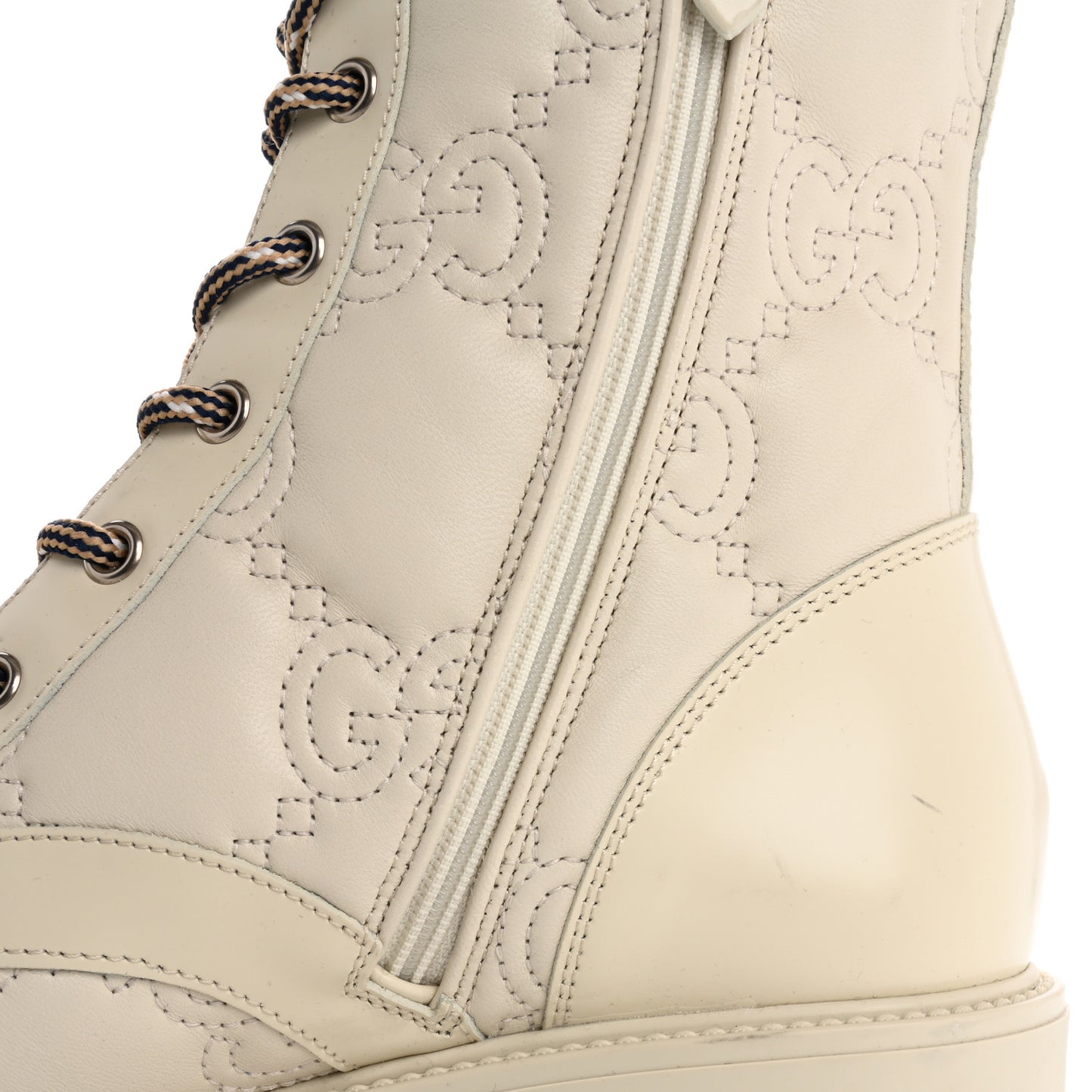Cordovan Lux Nappa GG Matelasse Lace Up 60mm Combat Boots 39 Milk White