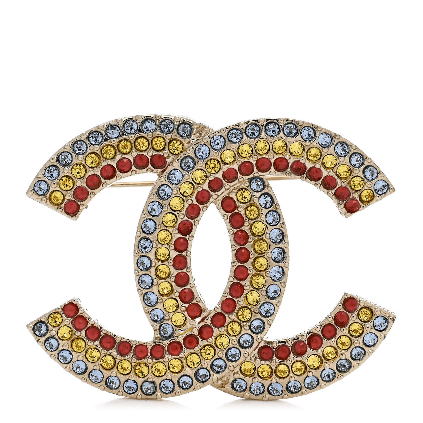 Metal Crystal CC Brooch Yellow Red Blue