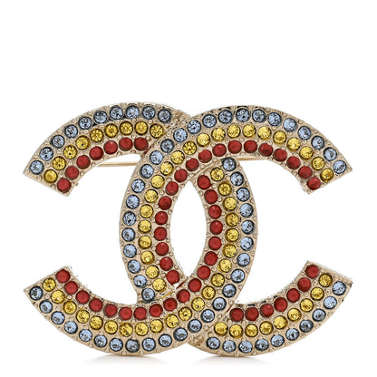 Chanel Metal Crystal CC Brooch Yellow Red Blue 1 of 4