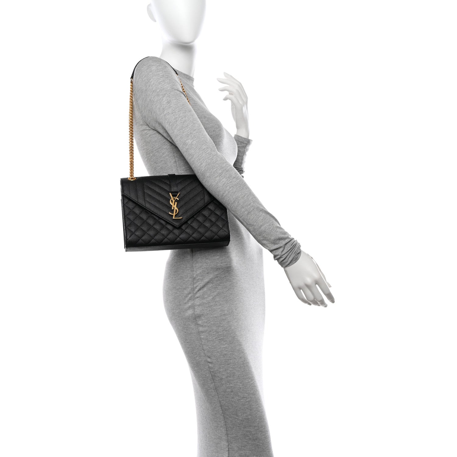 Saint Laurent Grain De Poudre Textured Mixed Matelasse Triquilt Medium Monogram Satchel Black 2 of 11