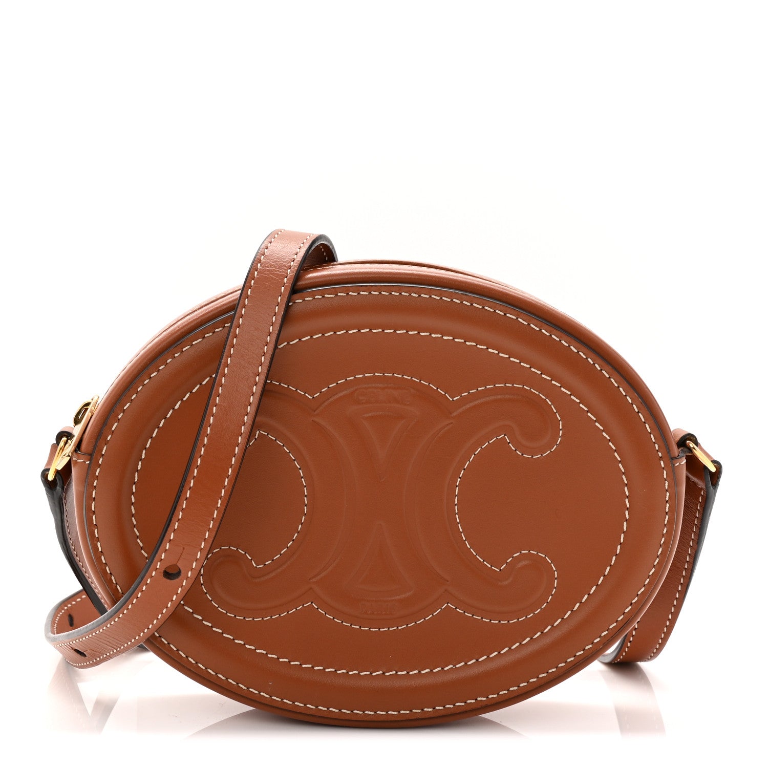 Celine Smooth Calfskin Cuir Small Triomphe Oval Crossbody Purse Tan 1 of 10