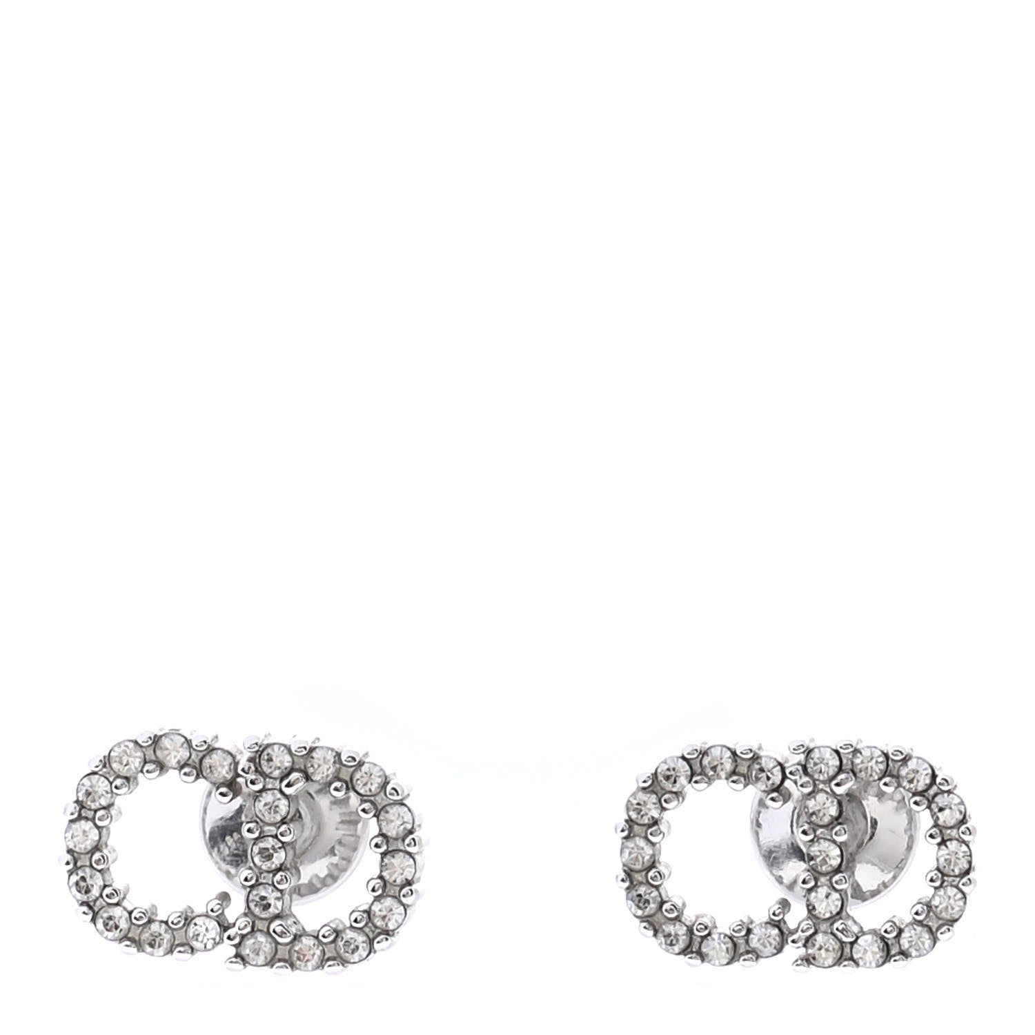 Christian Dior Strass Crystal CD Earrings Silver 1 of 3
