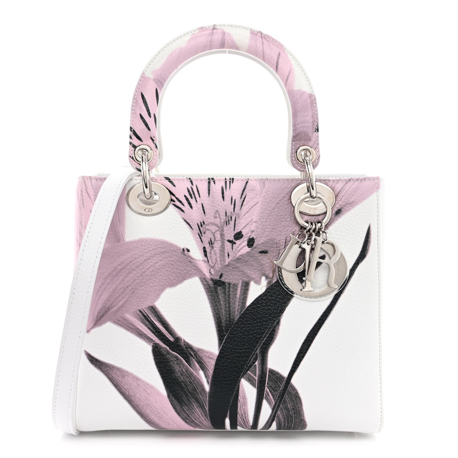 Christian Dior Deerskin Floral Printed Medium Lady Dior White 1 of 14