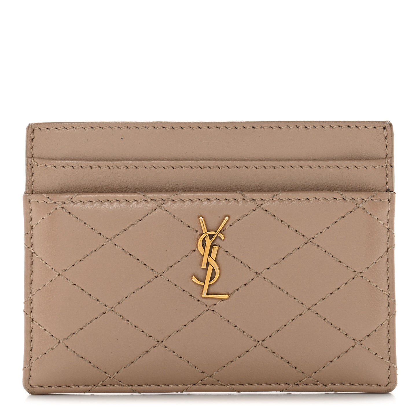 Lambskin Quilted Gaby Card Case Dark Beige