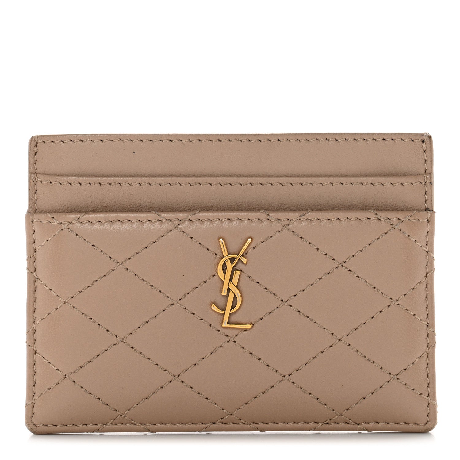 Saint Laurent Lambskin Quilted Gaby Card Case Dark Beige 1 of 12