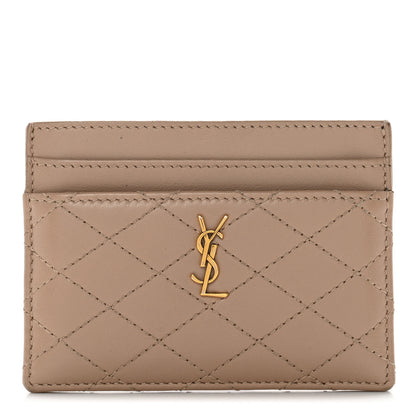 Saint Laurent Lambskin Quilted Gaby Card Case Dark Beige 1 of 12