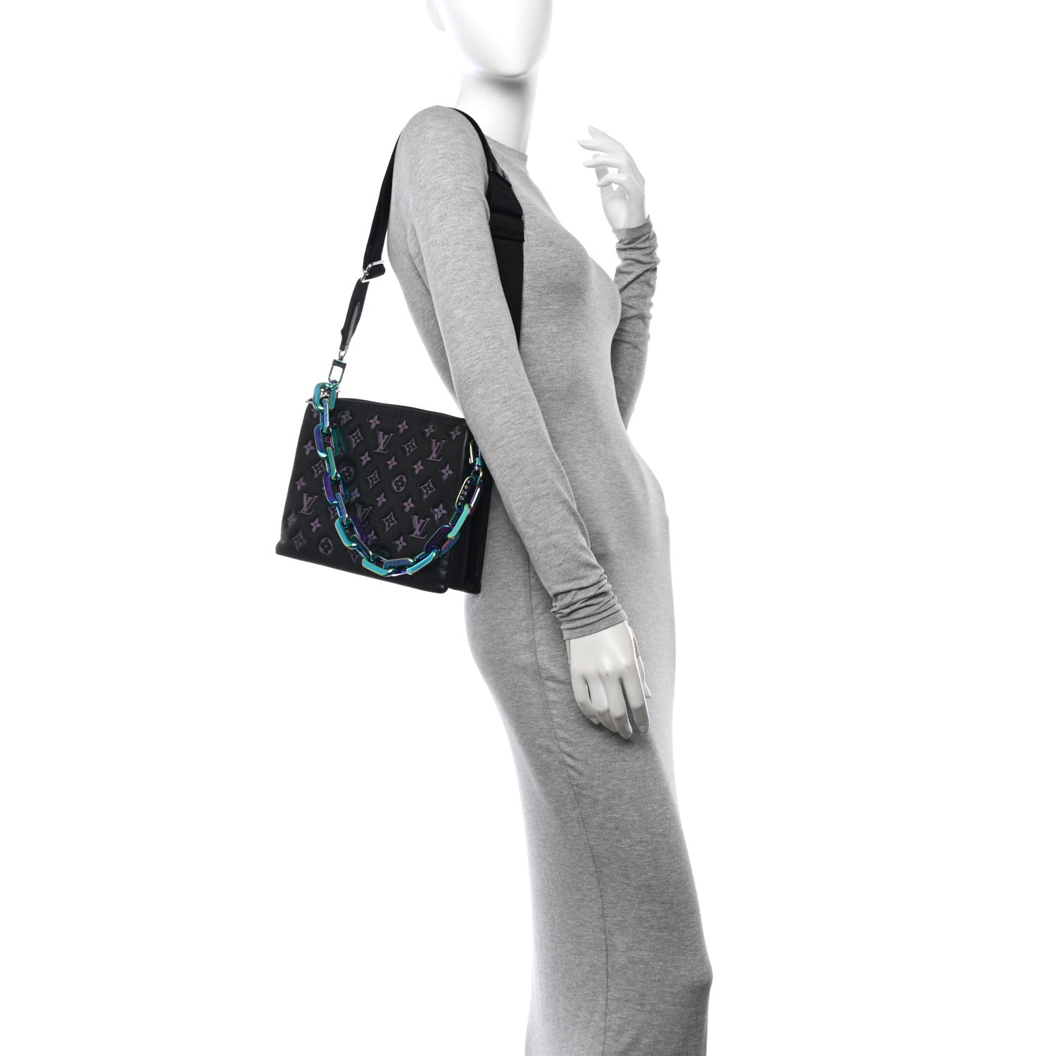 Louis Vuitton Lambskin Embossed Monogram LV Ski Coussin PM Black Multicolor 2 of 9