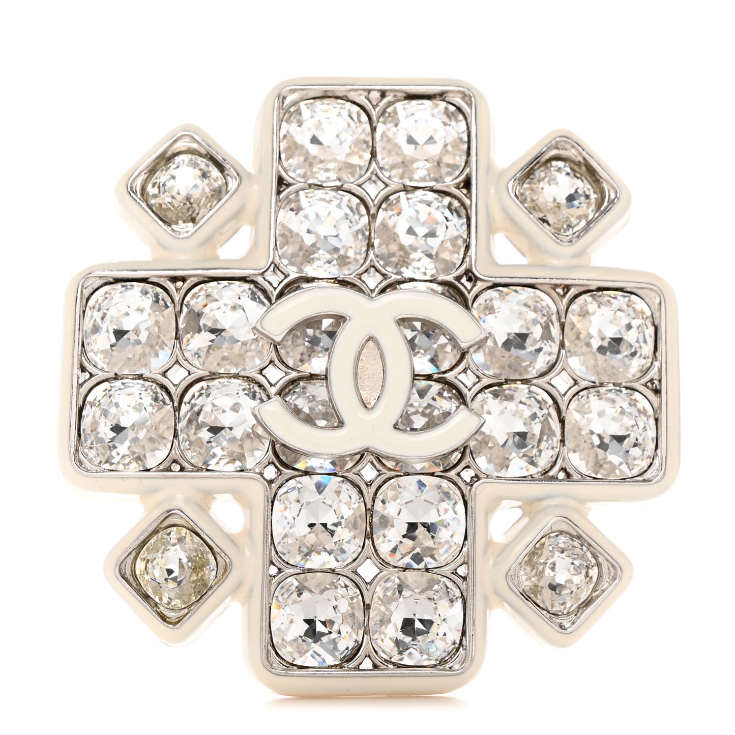 Crystal Enamel CC Brooch White