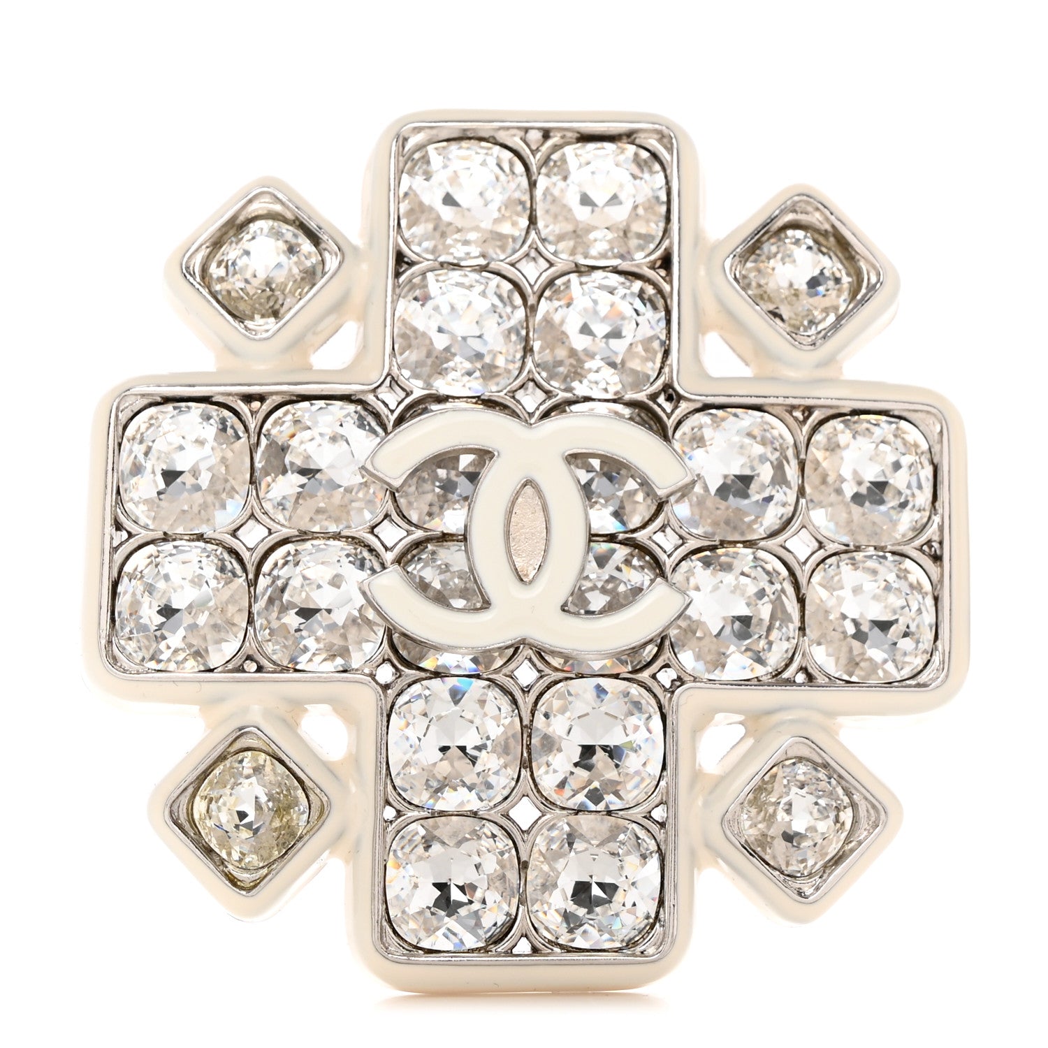 Chanel Crystal Enamel CC Brooch White 1 of 5