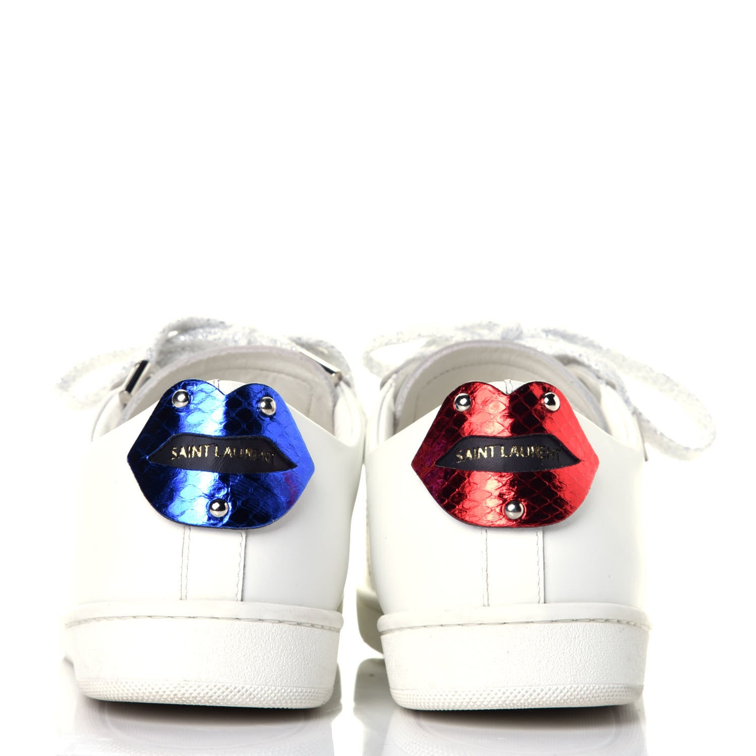 Saint Laurent Calfskin Metallic Ayers Signature Court Lips Sneakers 36 Optic White 5 of 10