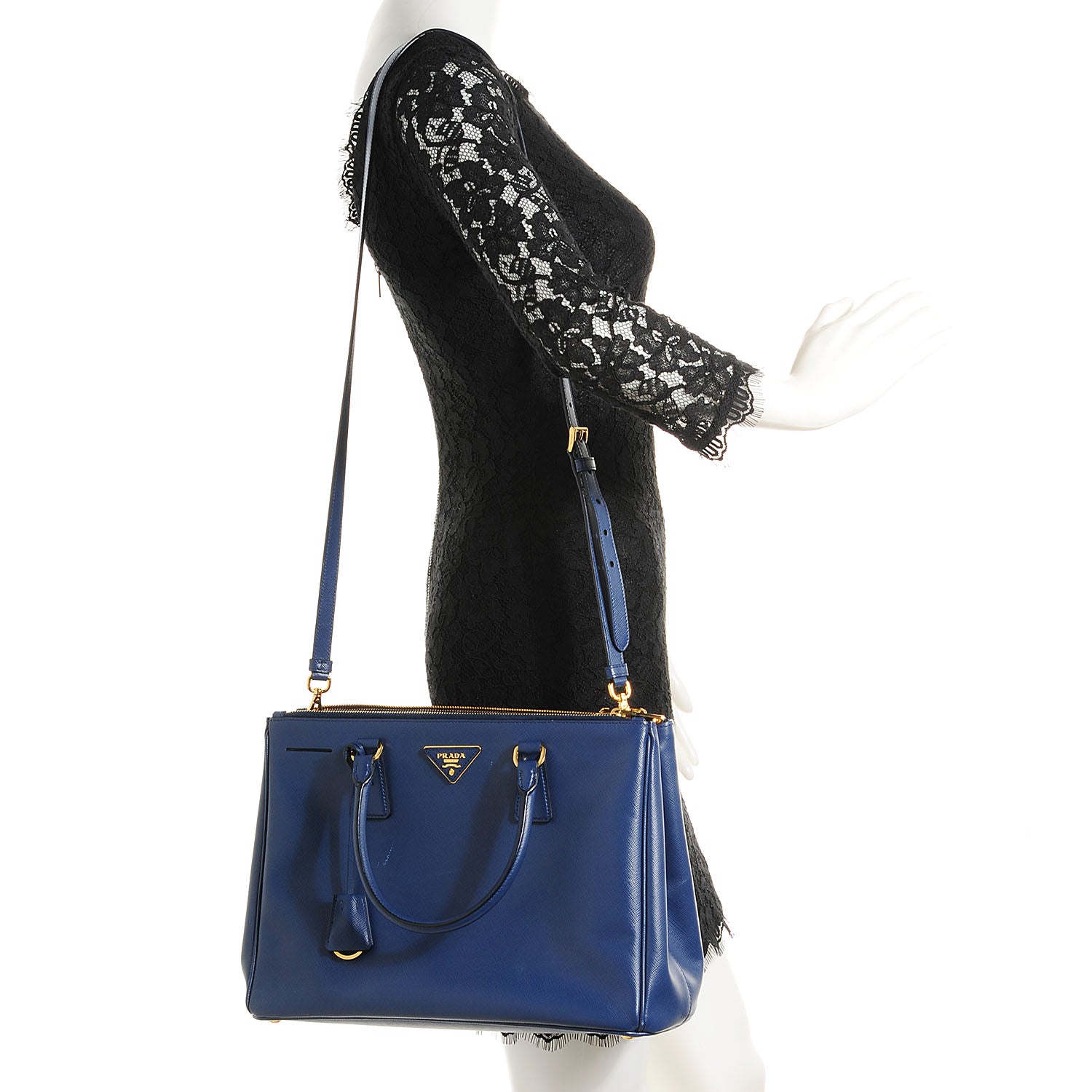 Prada Saffiano Lux Medium Double Zip Tote Bluette 2 of 13