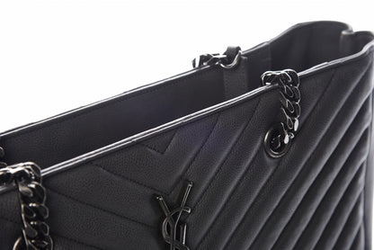 Saint Laurent Sheepskin Matelasse Chevron Large Monogram Shopping Bag Light Coal 19 of 22
