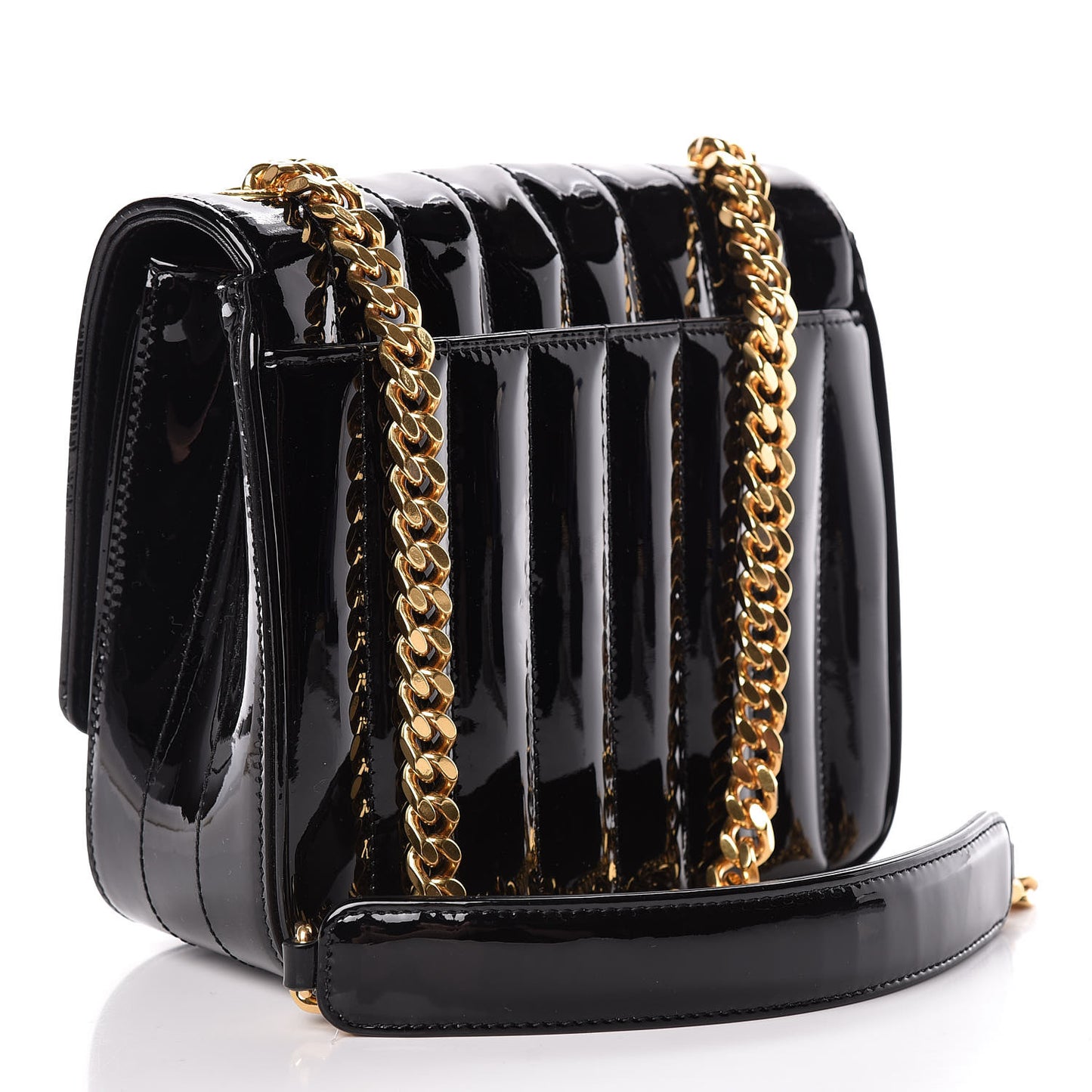 Patent Calfskin Matelasse Monogram Medium Vicky Chain Bag Black