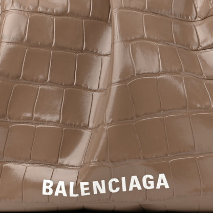 Balenciaga Shiny Supple Calfskin Logo Crocodile Embossed XL Cloud Clutch Mink Grey White 7 of 9