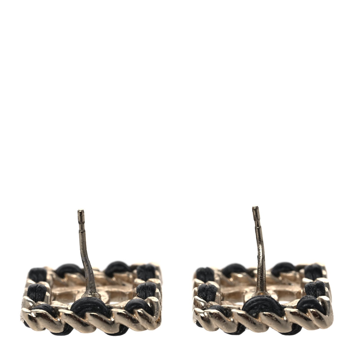 Crystal Lambskin Chain Sergeant Chanel Stud Earrings Black Gold