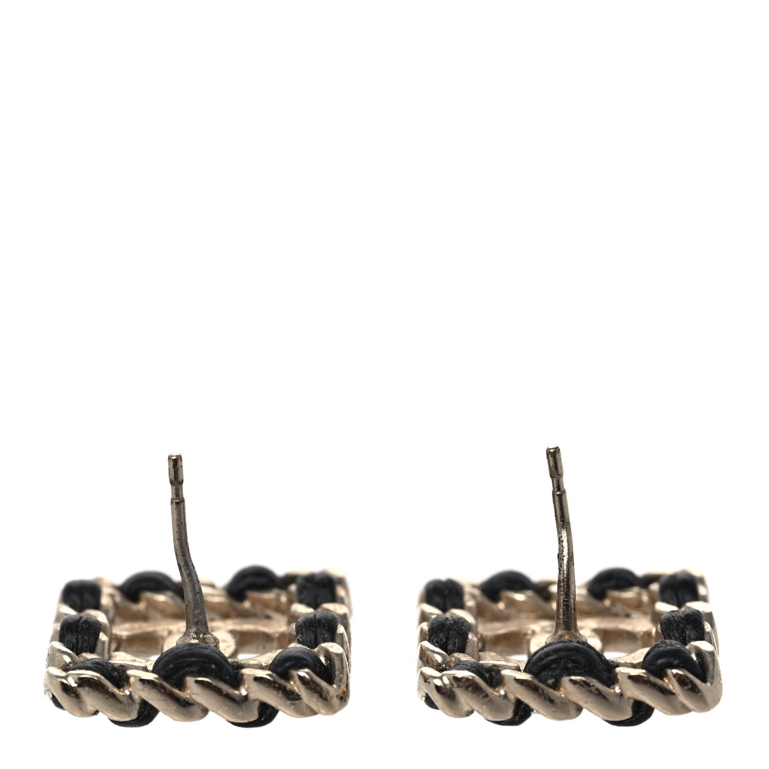 Chanel Crystal Lambskin Chain Sergeant Chanel Stud Earrings Black Gold 3 of 4