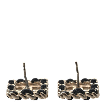 Chanel Crystal Lambskin Chain Sergeant Chanel Stud Earrings Black Gold 3 of 4