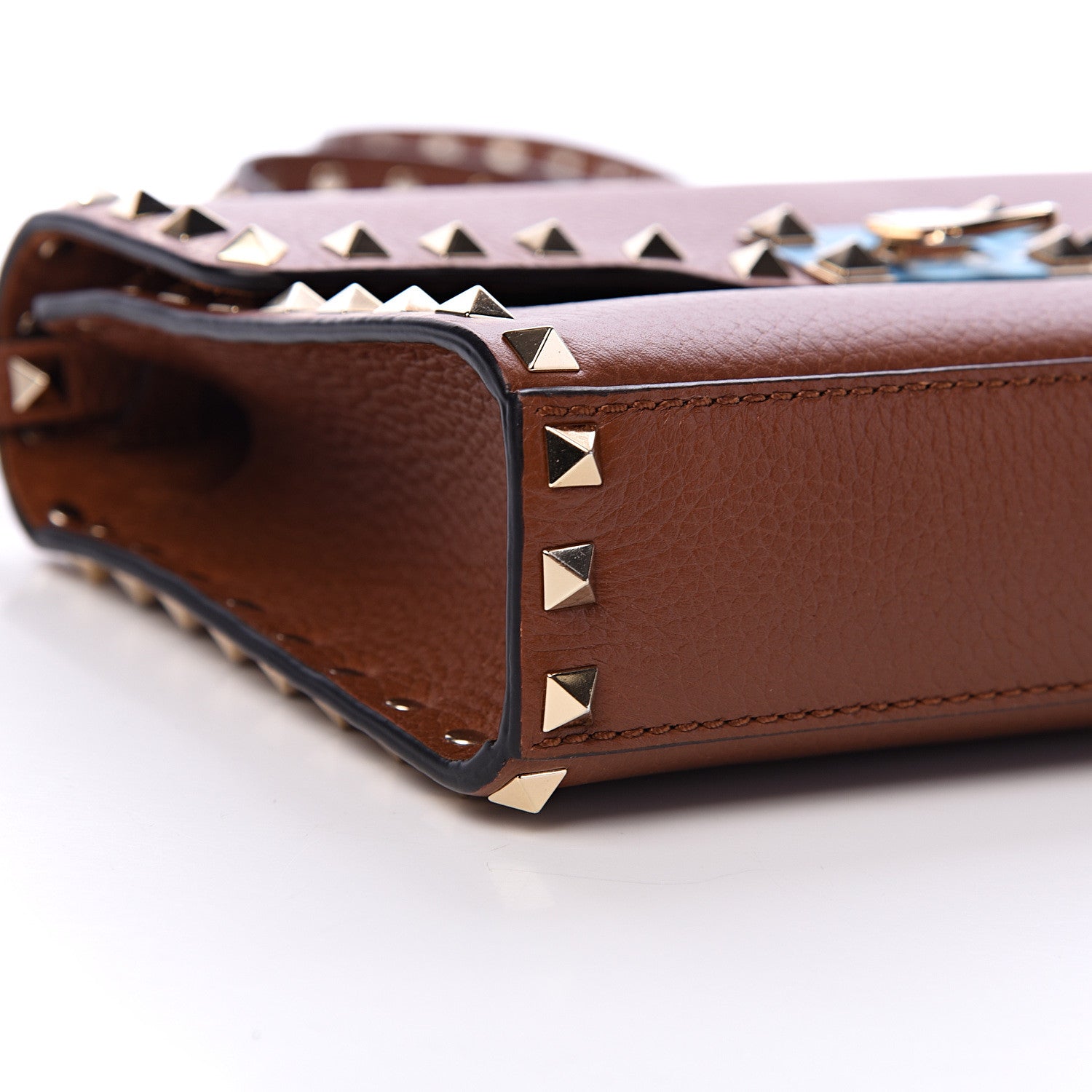Valentino Garavani Pebbled Calfskin Medium Rockstud Flip Lock Crossbody Bag Saddle Brown 7 of 9