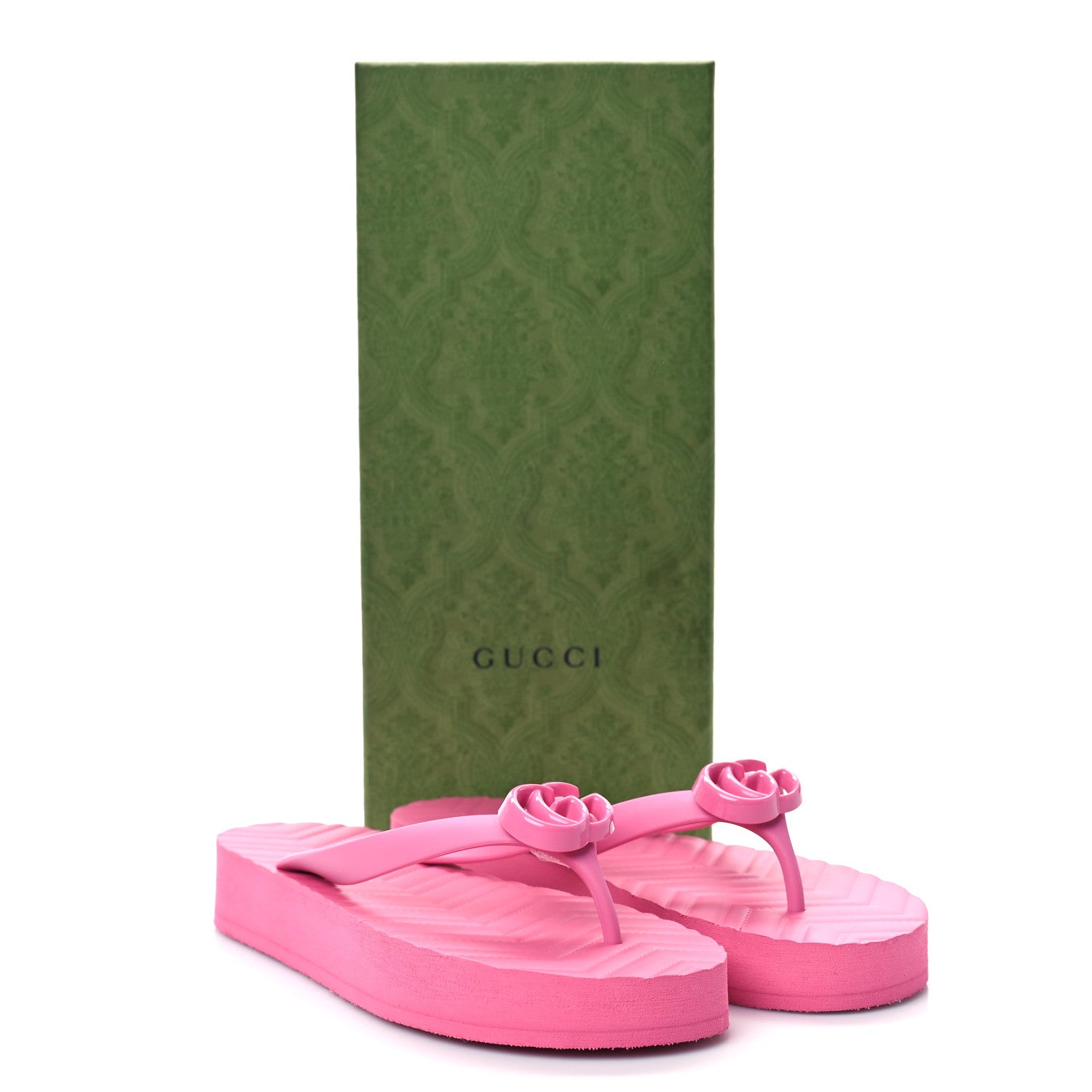 Gucci Rubber Chevron Womens GG Thong Sandals 38 Pink Tropical Flower 9 of 9