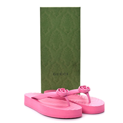 Gucci Rubber Chevron Womens GG Thong Sandals 38 Pink Tropical Flower 9 of 9