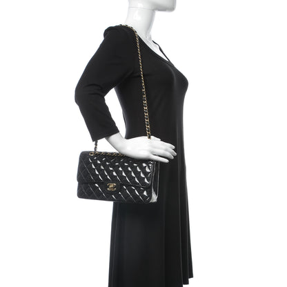 Chanel Patent Quilted Sparkle Glitter Medium Double Flap Black 2 of 14