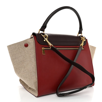 Celine Smooth Calfskin Linen Medium Tri-Color Trapeze Burgundy 3 of 12
