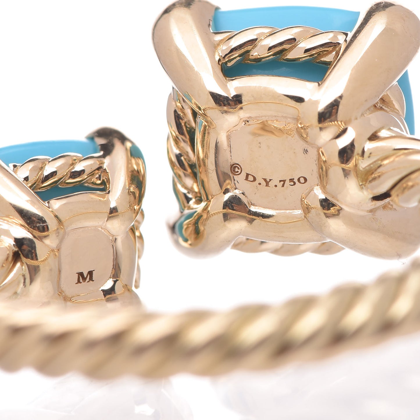 18K Yellow Gold Diamond Turquoise Chatelaine Bypass Ring 50 5.25
