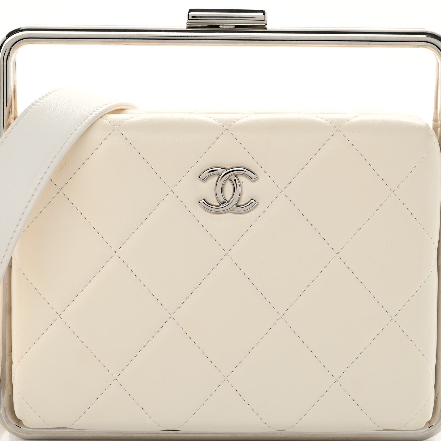 Chanel Quilted Lambskin Metal Bar Clutch Bag White 8 of 12