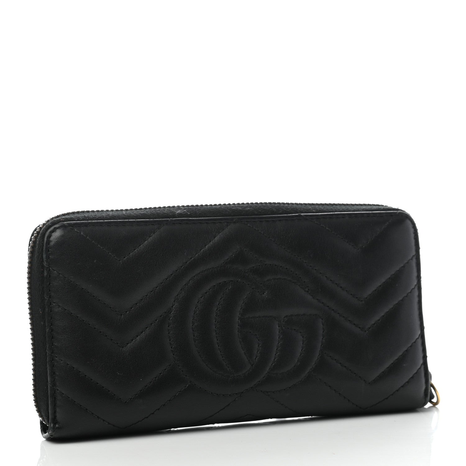Gucci Calfskin Matelasse GG Marmont Zip Around Wallet Black 3 of 6