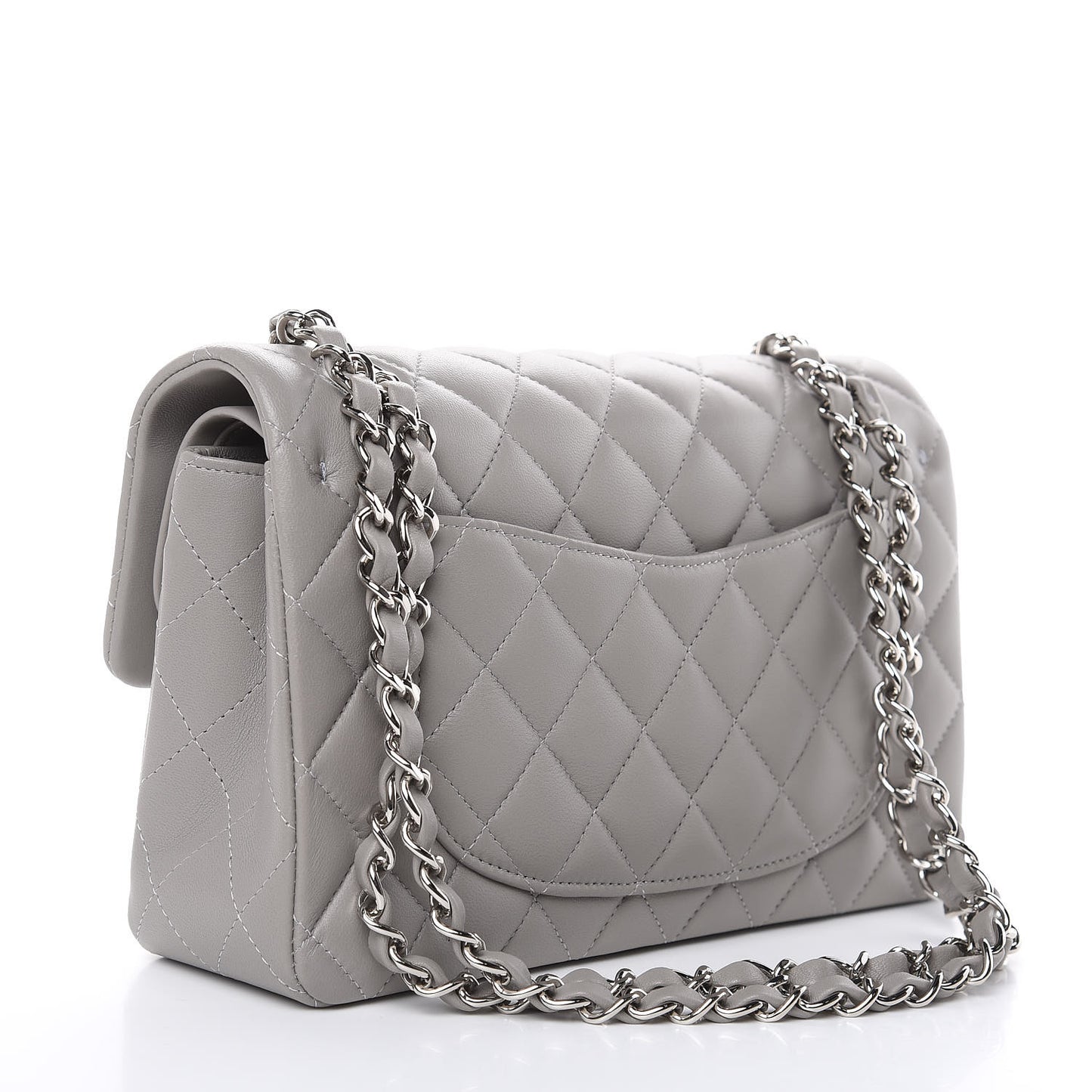 Lambskin Quilted Small Double Flap Grey