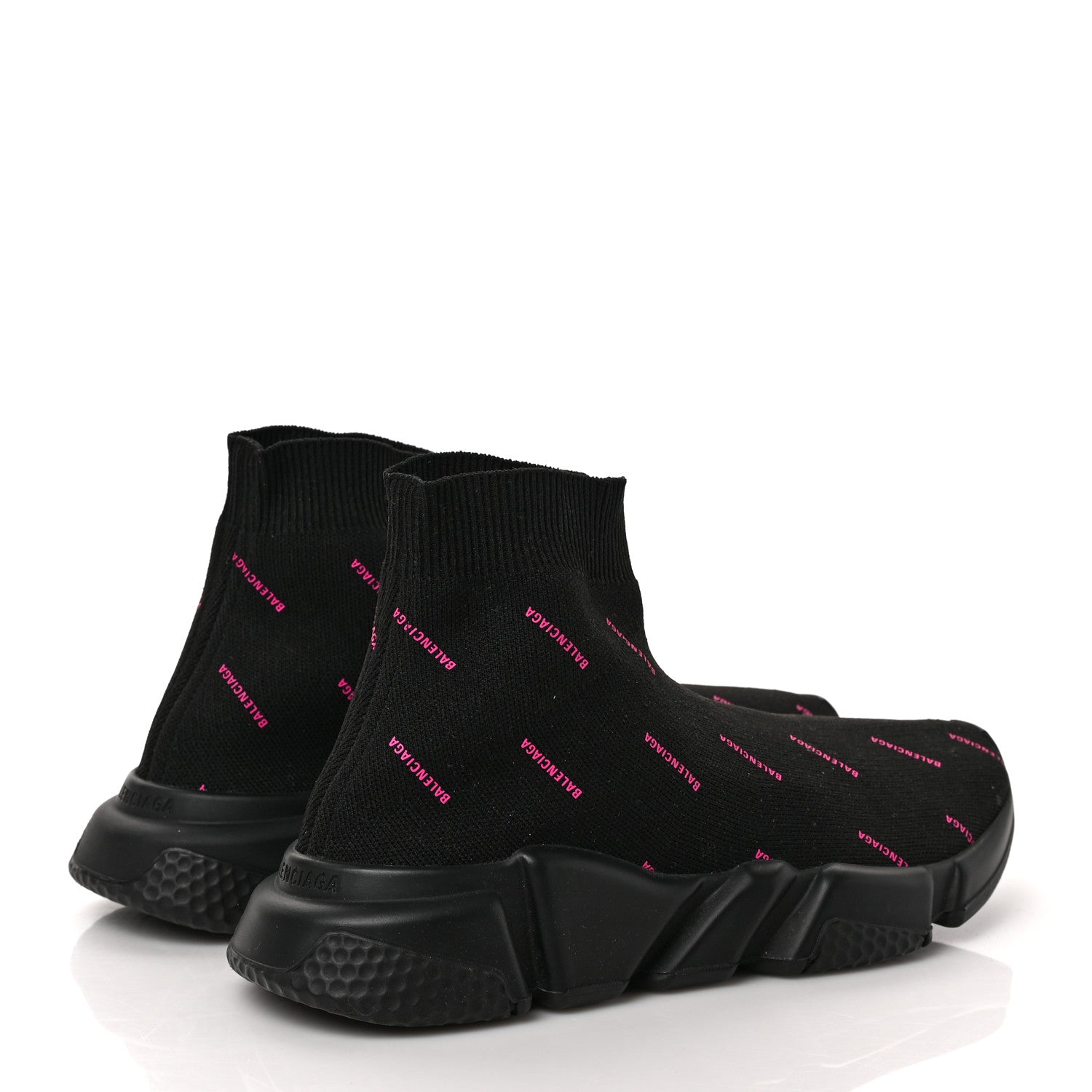 Balenciaga Neoprene Knit Allover Logo Womens Speed Sneakers 39 Black Fuchsia 4 of 8