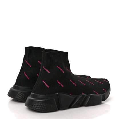 Balenciaga Neoprene Knit Allover Logo Womens Speed Sneakers 39 Black Fuchsia 4 of 8