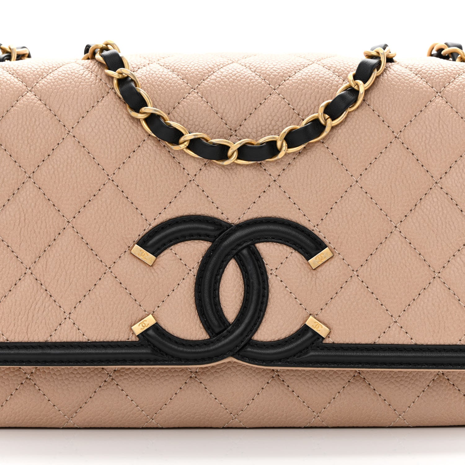 Chanel Caviar Quilted Medium CC Filigree Flap Beige Black 8 of 11