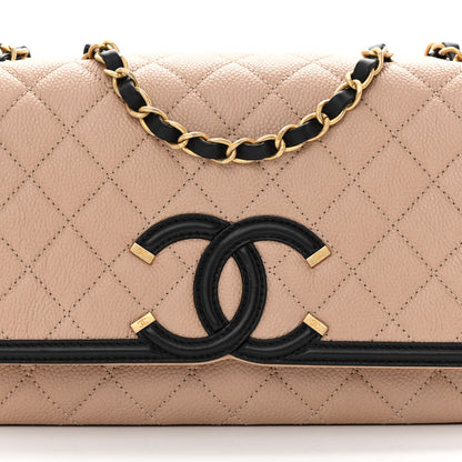 Chanel Caviar Quilted Medium CC Filigree Flap Beige Black 8 of 11
