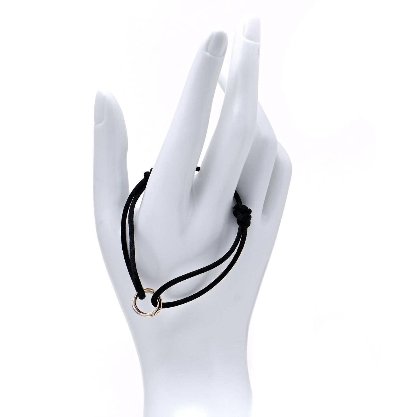 18K Pink Yellow White Gold Trinity Adjustable Cord Bracelet Black