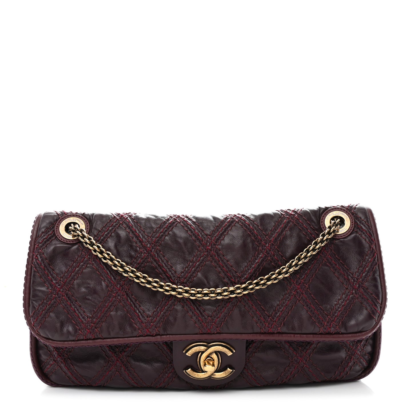 Calfskin Stitch Triptych Flap Plum
