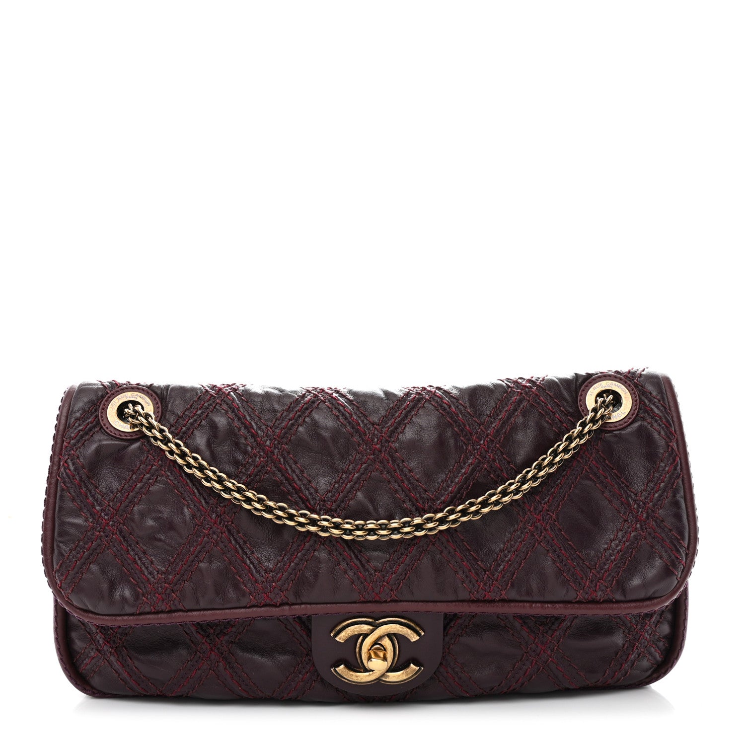 Chanel Calfskin Stitch Triptych Flap Plum 1 of 9