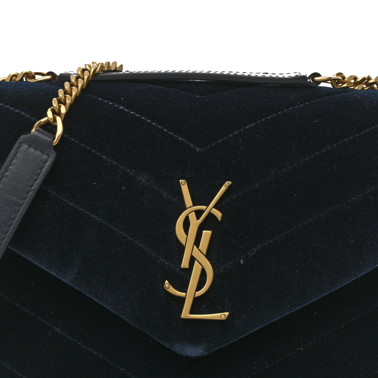 Velvet Y Quilted Monogram Small Loulou Chain Satchel Medium Blue