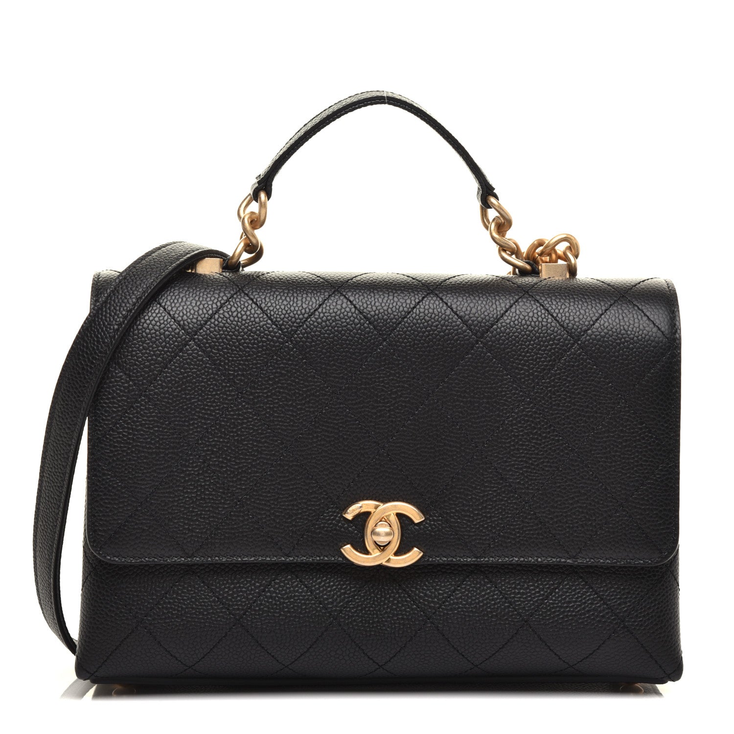 Chanel Caviar Diamond Stitched Small Top Handle Flap Black 1 of 12