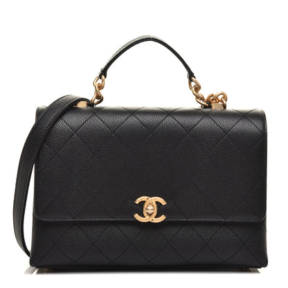 Chanel Caviar Diamond Stitched Small Top Handle Flap Black 1 of 12
