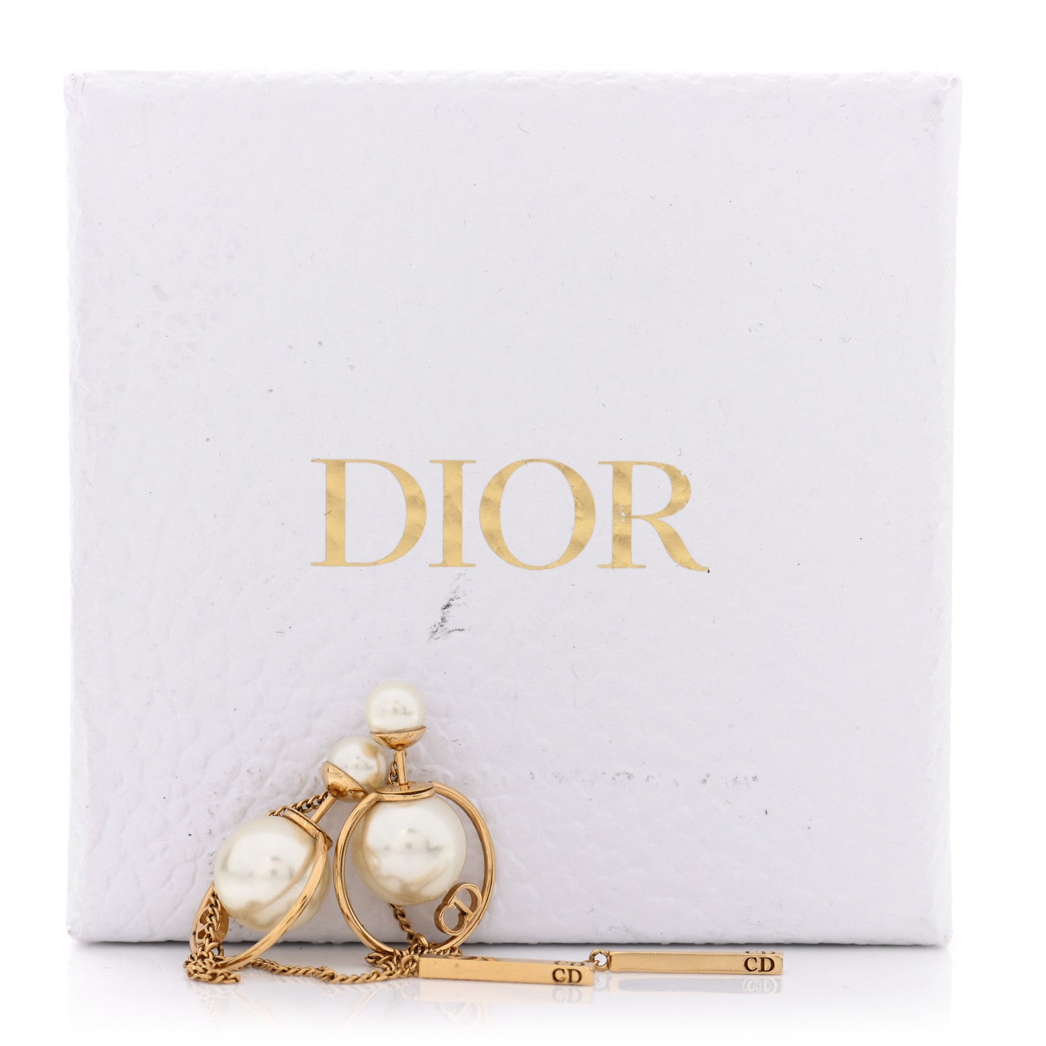 Christian Dior Pearl Tribales Dangle Chain Earrings Gold 5 of 5