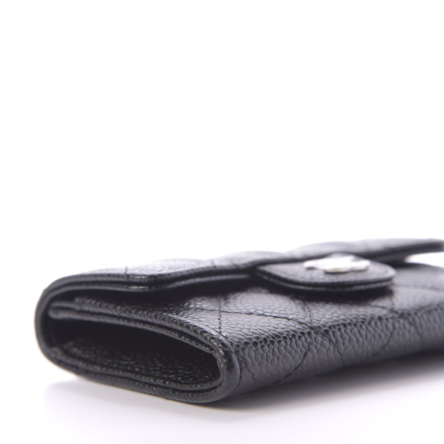 Caviar Quilted Flap Card Holder Wallet Black