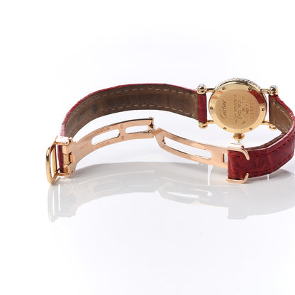 Cartier 18K Yellow Gold Alligator Diamond Bezel 20mm Diabolo Quartz Watch Red 6 of 10