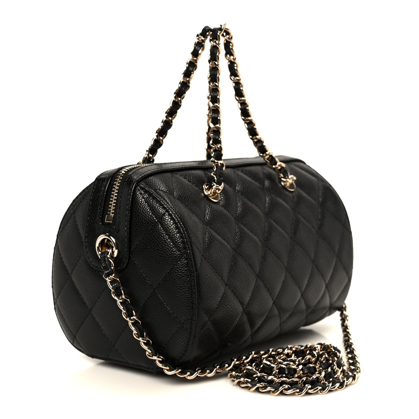 Caviar Quilted Barrel Clutch With Chain Black