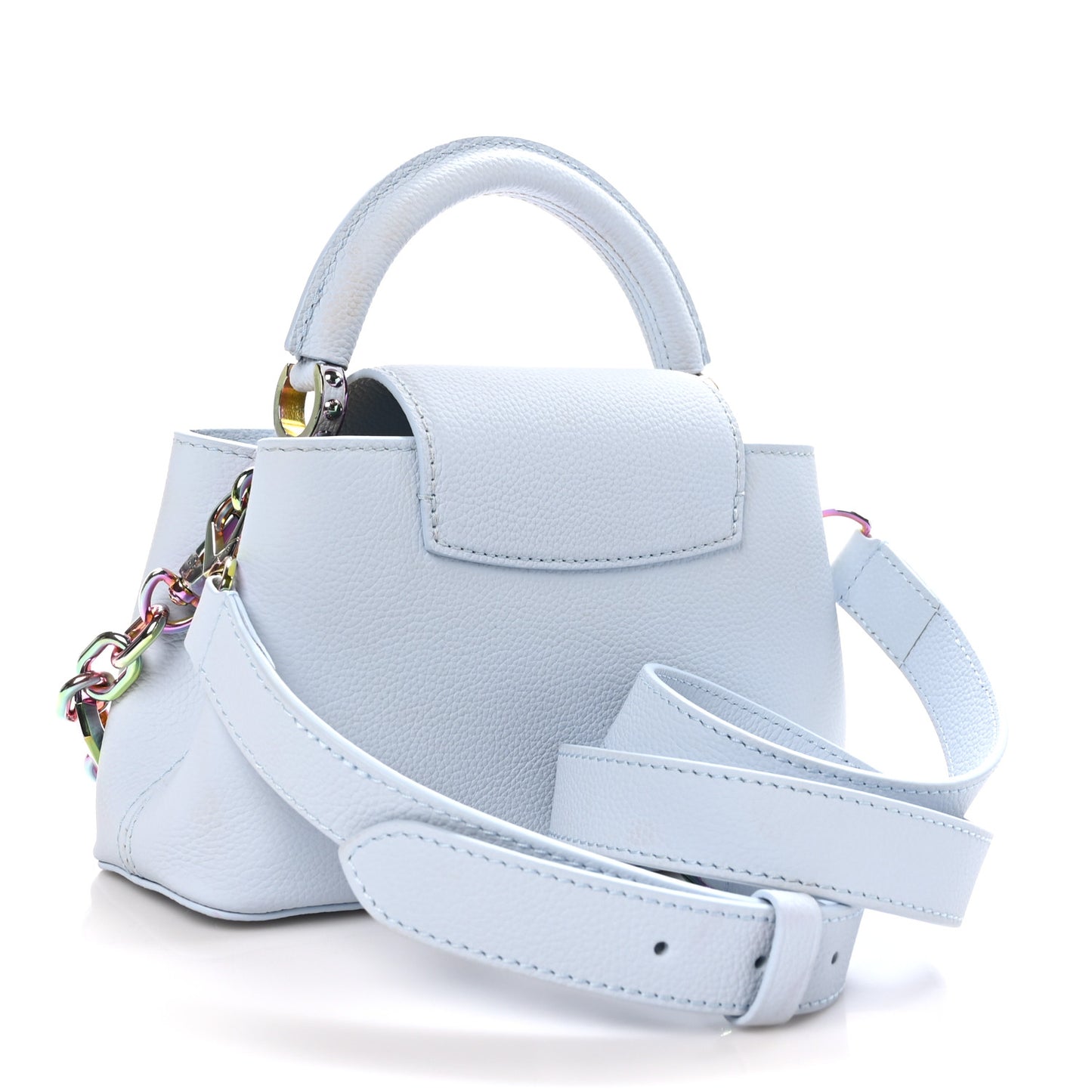 Taurillon Capucines East West Mini Scarabeo Iridescent Washed Blue