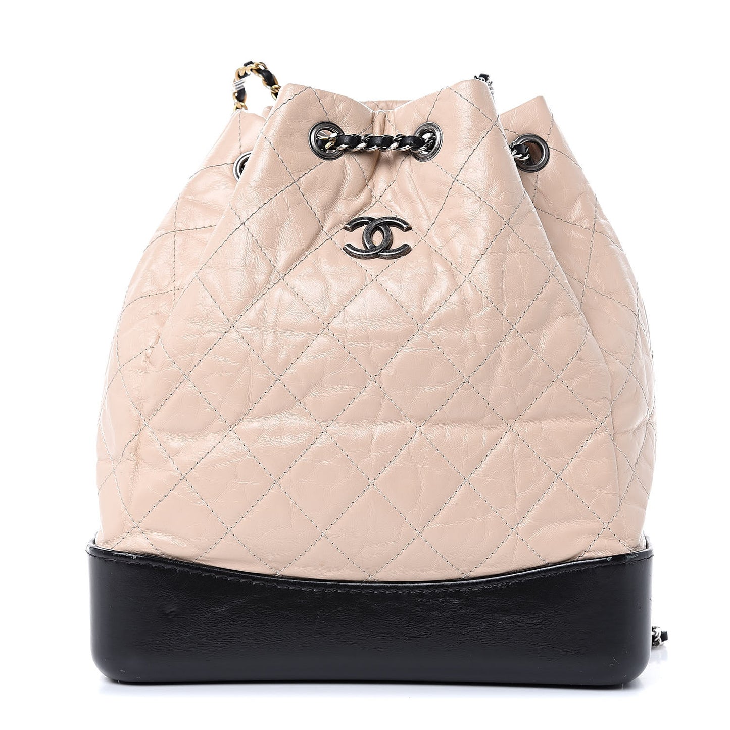 Aged Calfskin Quilted Gabrielle Backpack Beige Black
