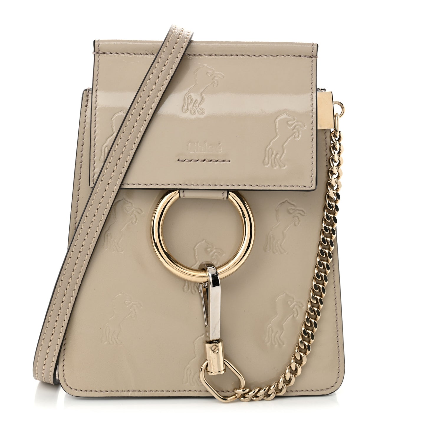 Patent Calfskin Little Horses Debossed Mini Faye Bag Motty Grey
