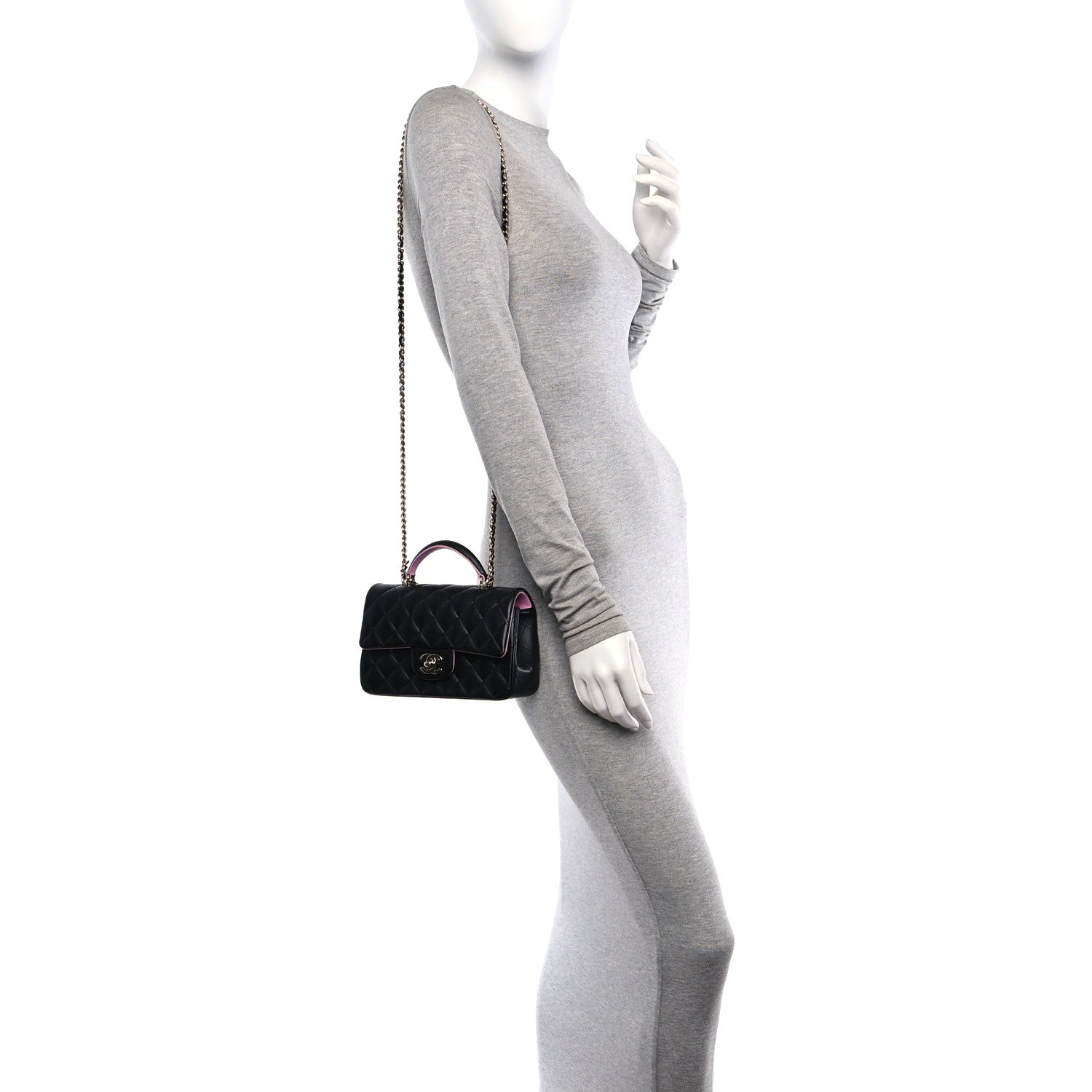 Chanel Lambskin Quilted Bi-Color Mini Top Handle Rectangular Flap Black Lilac 2 of 11
